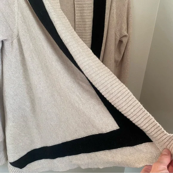 Banana Republic Open Front Cardigan Sweater Cream Black Small Merino Wool Blend - Picture 9 of 11
